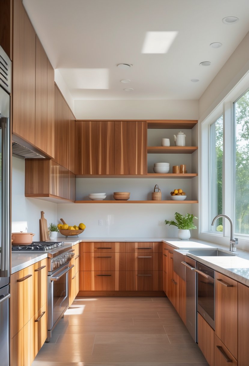 A modern kitchen with custom cabinets, a large island, and natural light coming through windows.